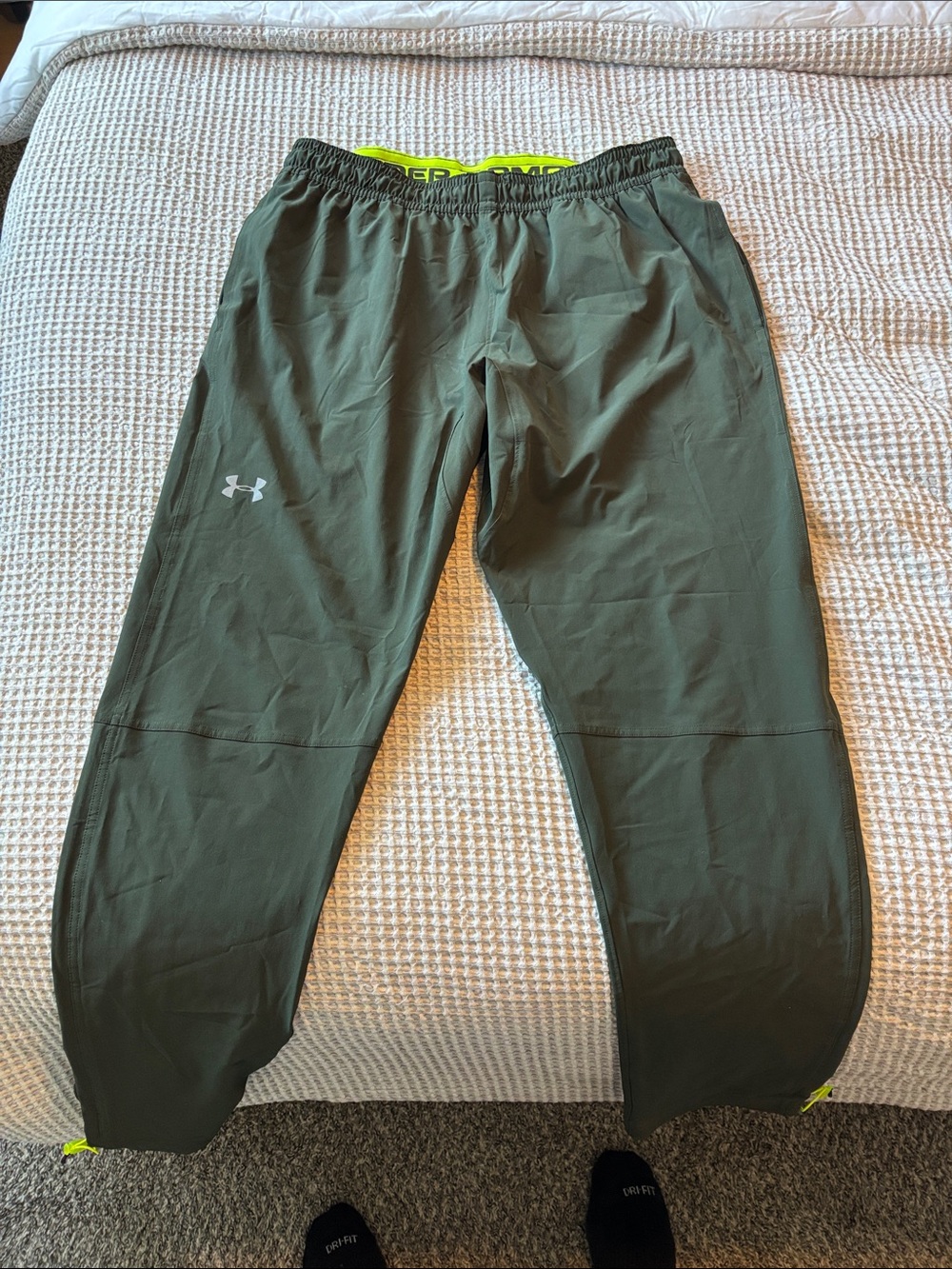 Under Armour Olive Green Jogger Pants with Neon Yellow Accents